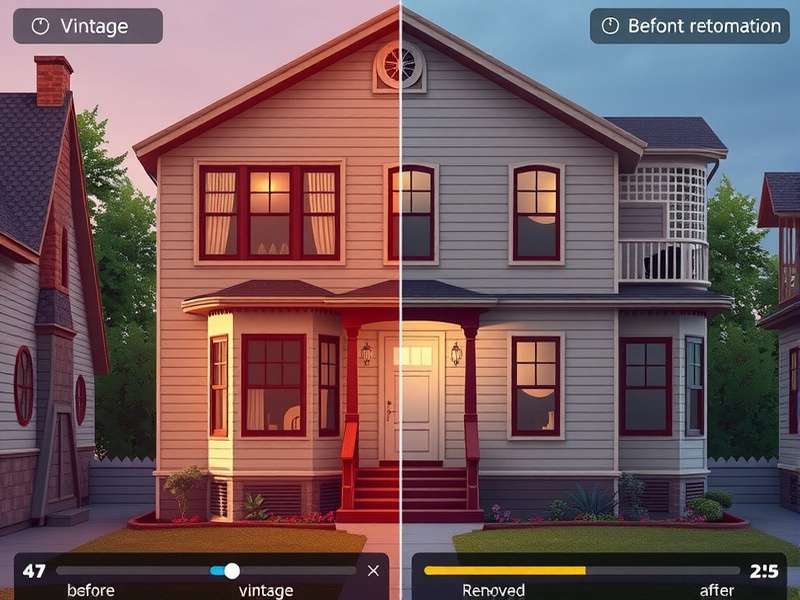Vintage House Refurbishment gameplay screenshot showing house renovation